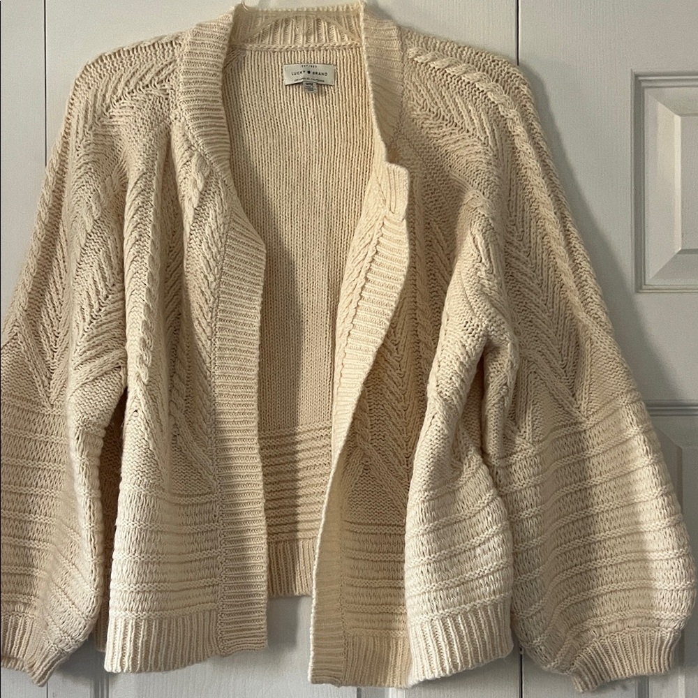 Lucky Brand Woven Open-Front Knit Cardigan Sweater - Cream